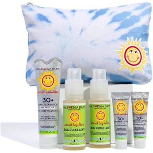 California Baby Super Sensitive Sunscreen + Natural Bug Spray | 1.8 oz Unscented SPF 30+ Mineral Sunscreen + 2 oz Natural Bug Repellent | Hypoallergenic | Formulated for Sensitive Skin