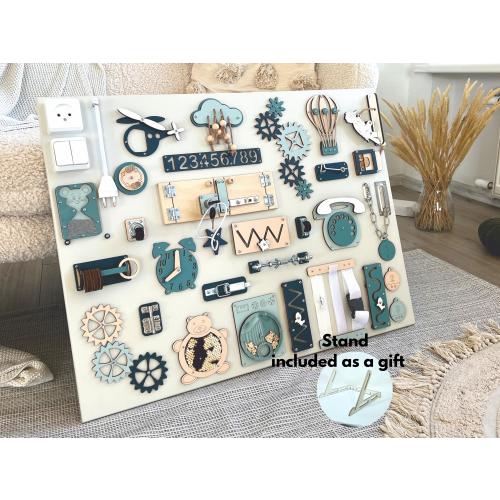 Busy board for baby with Montessori sensory activities, 1st Birthday Gift, motorikbrett, wall busy board, activity board,