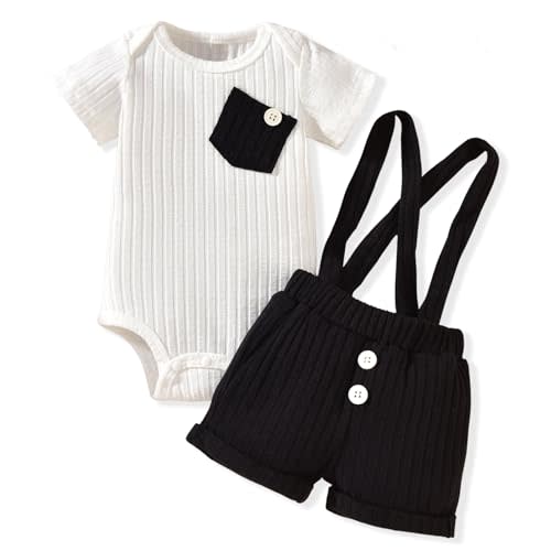 Unutiylo Baby Boy Outfits 0-12 Months Short Sleeve Romper Suspenders Pants Spring Summer clothes