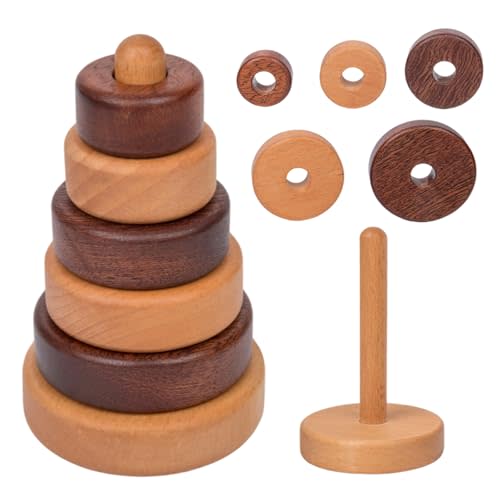 Adena Montessori Ring Wooden Stacking Toy,Montessori Geometric Stacker Wooden Educational Toy,Baby and Toddler Ages 12+ Months Shape Sorter and Stacking Toy, Stacking Tower Toy for Babies(Circle)