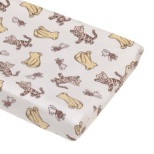 Disney Classic Pooh Hunny Fun with Piglet and Tigger White and Taupe Super Soft Changing Pad Cover