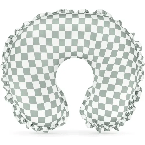 DILIMI Nursing Pillow Cover, Removable Ruffled Pillowcase for Breastfeeding Pillows, Ultra Soft Comfortable Slipcover for Baby Girl and Boy, Green Gingham