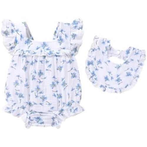 YOUNGER TREE Baby Girl Romper 100% Cotton Ruffle Sleeveless Summer Outfit with Accessory Soft Infant Clothes for Daily Wear