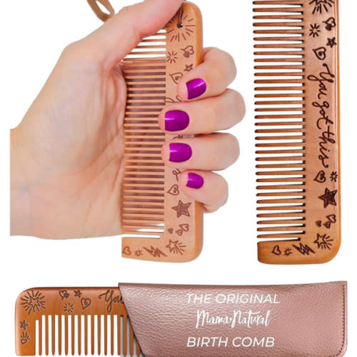 Mama Natural Wooden Labor Comb – Essential Birth & Delivery Support | Ergonomic Wood Comb for Pregnancy, Contractions & Acupressure Relief