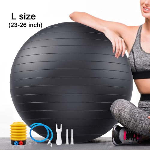 L Size（23-26 inch）Soft Exercise Ball, Anti-Burst Yoga Ball Chair Supports 2200lbs, Stability Swiss Ball w/ Pump for Pregnancy Birthing, Excersize, Workout, Fitness