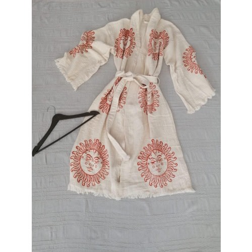 Crinkle Muslin Kimono Robe, 100% Cotton Handprinted, Bohemian Lightweight Dressing Gown, Sun Turkish Kaftan, Cardigan, Valentines Gift