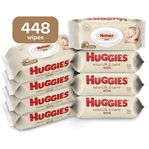 Baby Wipes, Scented, Huggies Nourish & Care Baby Diaper Wipes, 8 Push Button Packs (448 Wipes Total)