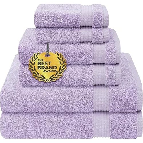 Cotton Paradise 6 Piece Towel Set, 100% Cotton Soft Absorbent Turkish Towels for Bathroom, 2 Bath Towels 2 Hand Towels 2 Washcloths, Lilac Towel Set