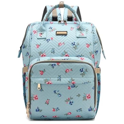 Diaper Bag Backpack, Diaper Bags for Baby Girls Boys, Baby Bags for Moms Dads, Nappy Changing Bag with Insulated Pockets,Multi-functional Waterproof Backpack with Stroller straps-Blue Flowers