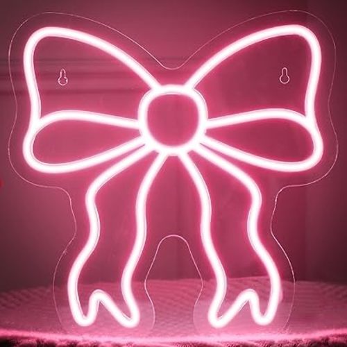 Retisee Bow Decor Bow LED Neon Sign Preppy Home Wall Art Bedroom Women Room Neon Light Sign Coquette Gift for Dorm Beauty Room Salon 11.8x11.8in(Pink)