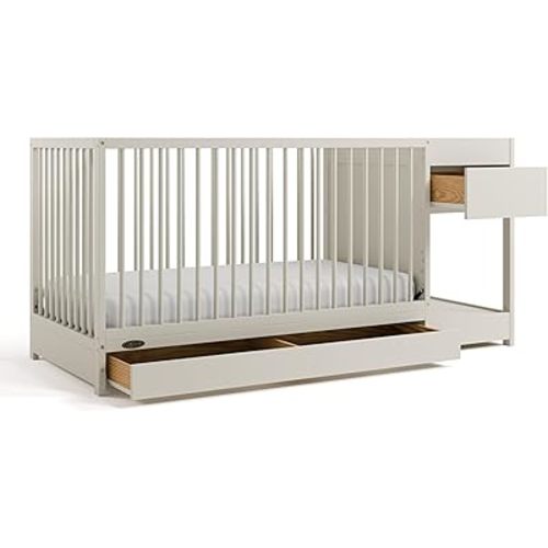 Graco Teddi 5-in-1 Convertible Crib & Changer with Drawer – GREENGUARD Gold Certified Baby Crib Crafted from Wood, Converts to Toddler Bed, Daybed, and Full-Size Bed (Frosted Oat)
