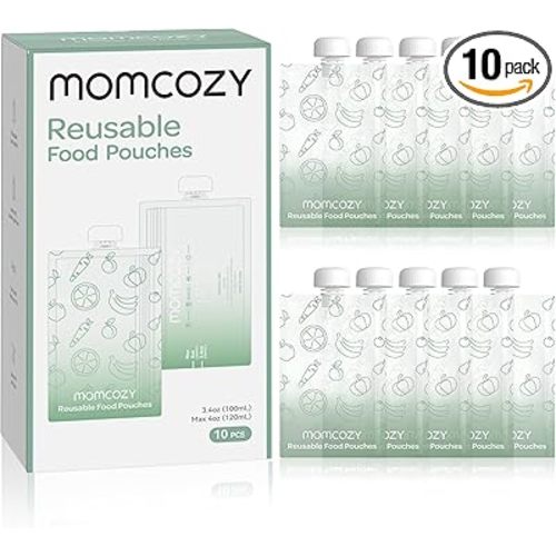 Momcozy Reusable Baby Food Pouches for Toddlers,BPA Free Plastic,Food Safe,Freezer Safe,Refillable for Applesauce Yogurt & Puree Squeeze Pouch,10 packs,3.4-4oz