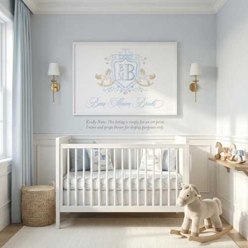 Rocking Horse Nursery Print | Grandmillennial Baby Boy Monogram