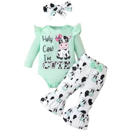 Baby Girl Clothes Infant Newborn Girl Cow Print Long Pant Set Clothes