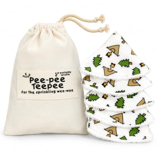 Beba Bean - Pee Pee Teepee for Baby Boy - Reusable & Washable Pee Shield for Diaper Changing - Baby Shower Gifts for Boys - Camping Cotton Cloth - Laundry Bag - Set of 5 Covers