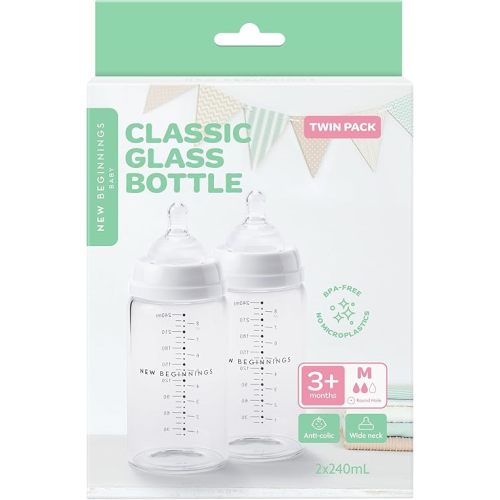 New Beginnings Twin Pack Glass Baby Bottle 240ml