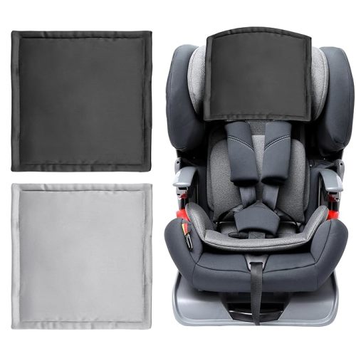 Satin Carseat Head Cover for Baby Silky Head Car Seat Cover for Babies Protection Soft Sleeping Hair Headrest Protector 2pcs Black and Silver for Boys Girls Infant