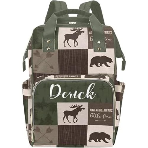 Woodland Deer Bear Personalized Diaper Bag with Custom Name – Custom Baby Tote Backpack for Mom, Unique Gift for New Parents, Baby Shower Essentials