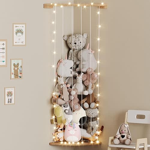 Putska Corner Stuffed Animal Storage Organizer with LED Lights - Stuffed Animal Holder, Stuffy Storage, Space-Saving Plushies and Toy Corner Organizer for Kids Room - Plain