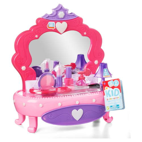 Kid Connection Light-Up Plastic Vanity Set with Storage Drawer, 7 Pieces, Baby Toddler Toy