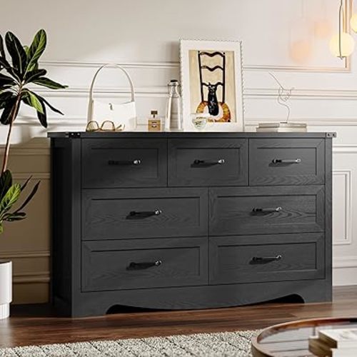 7-Drawer Dresser for Bedroom, Modern Wooden Chest of Drawers with Metal Handles, Anti-Tipping Design, Sturdy and Stable Storage Organizer for Living Room, Entryway, Home Office