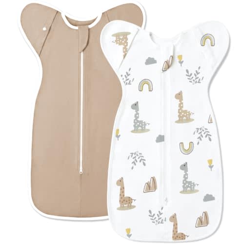 ANYEDDE 2 Pack Swaddle Sleep Sack for Newborns, Arms Up Swaddles 3-6 Months | Cotton Swaddle with Convertible Open Cuffs to Self-Soothing,2-Way Zipper to Easy Diaper Change,Boys Girls Registry Essential