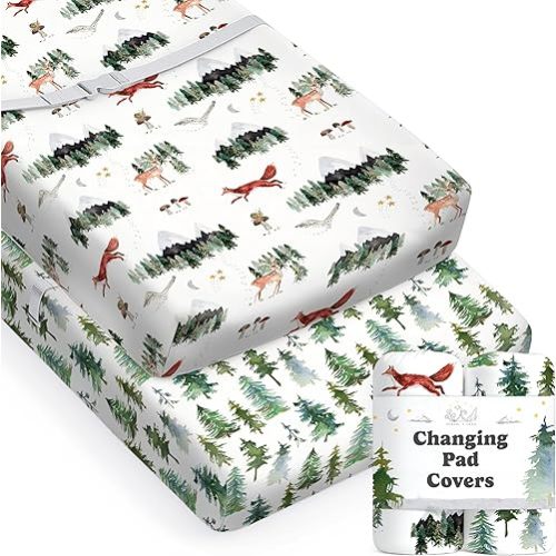 Baby Changing Pad Cover 2-Pack for Boys, Girls (Woodland Forest Animals) - Premium Fitted Sheets Baby Diaper Changing Table Cover - Buttery Soft Cotton Blend