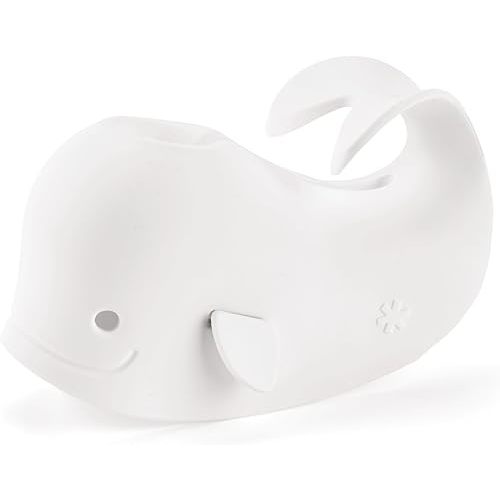 Skip Hop Baby Bath Spout Cover, Bathtub Faucet Cover with Soft Rubbery Material, Dishwasher-Safe, Easy-to-Adjust Straps and Tail Hook for Hanging, Fits Most Tub Spouts, MOBY, White