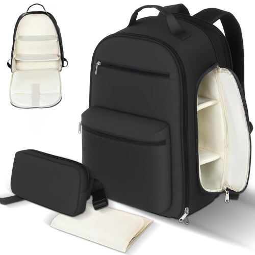 Diaper Bag Backpack with Changing Pad & Waist Bag, Large Diaper Bag Expandable for 2 Kids/Twins, Scientific Partition | Portable Side Access, Lightweight Travel Diaper Backpack for Mom Dad