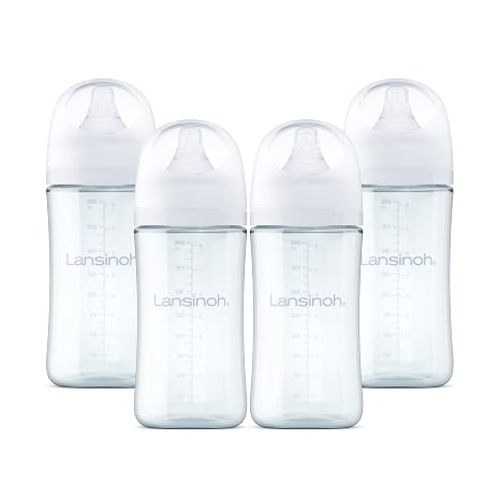 Lansinoh Anti-Colic Glass Baby Bottles, White Collar, 5 Ounces, 4 Count