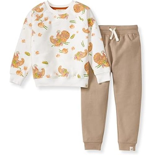 Burt's Bees Baby Boys Shirt and Pant Set, Long Sleeve Top & Bottom Outfit Bundle, 100% Organic Cotton
