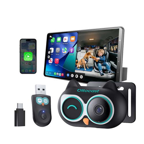 Ottocast Cabin Care 2-in-1 Wireless CarPlay & 1080P HD Baby Camera, Plug & Play Rear Monitor with Split-Screen Nav, No Extra Screen