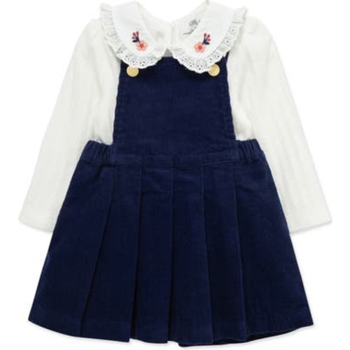 Collared Shirt & Pleated Skirted Overalls Set, 12M