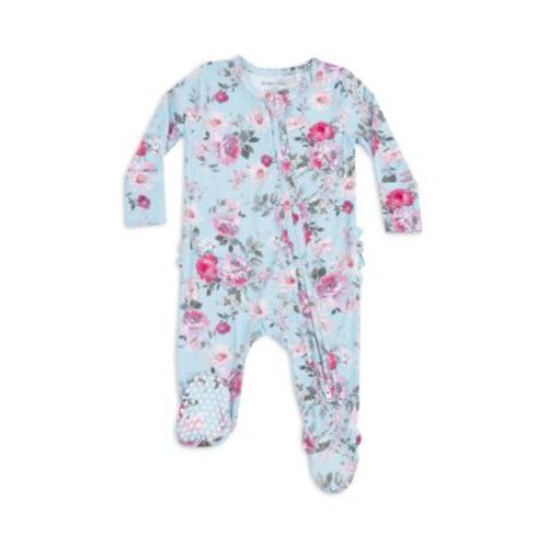 Girls' Charlotte Floral Print 2 Way Zipper Ruffled Back Footie - Baby