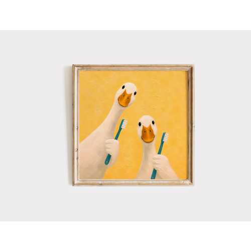 Funny Goose Bathroom Wall Art, Square Goose Toothbrush Print, Kids Bathroom Decor, Nursery Bathroom Art, Cottagecore Animal Poster