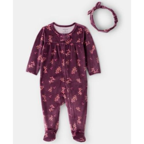 Baby Girls' Floral Long-Sleeve Sleep and Play Pajama and Headband, 2-Piece Set
