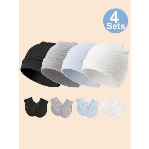4Sets Newborn Hospital Hat Baby Hat And Anti Scratch Mittens Set For 0-3 Months Newborn Baby Girls Essentials Bonnet Infant Beanie Caps And Gloves Casual Everyday Hat | SHEIN USA