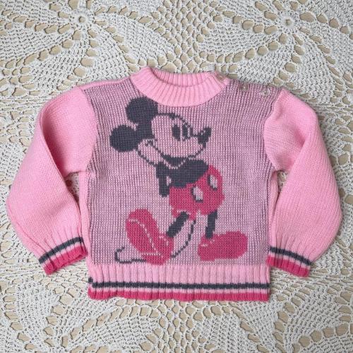 Pink vintage Disney Mickey Mouse knit baby sweater...