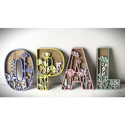Wildflower Floral Letter Wall Decor Nursery Wall Decor Personalized Wooden Name Initial