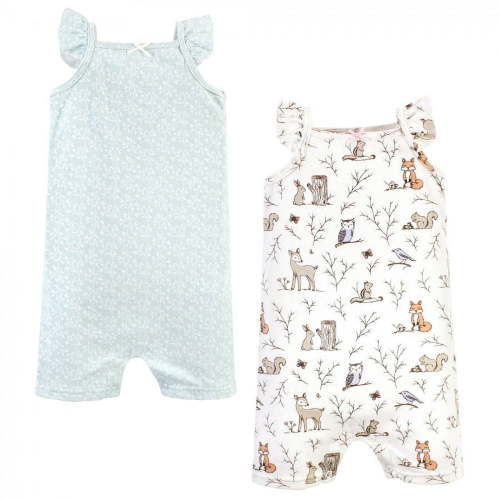 Hudson Baby Infant Girl Cotton Rompers, Enchanted Forest, 6-9 Months