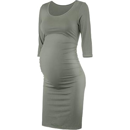 Peauty Maternity Bodycon Dress Fall Baby Shower Dress 3/4 Sleeve Maternity Clothes (S-2XL)