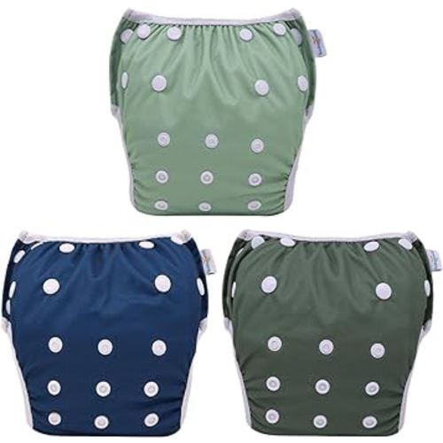 Babygoal Swim Diapers 3 Pack for 8M-3T Infant and Toddler, Reusable Adjustable Washable for Baby Swimming Lessons 3ZSD38-B