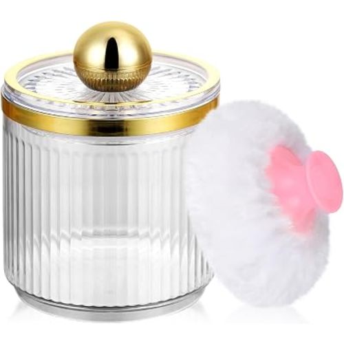 Acrylic Portable Powder Container with Washable Velour Puff Elegant Transparent Storage Jar Refillable Case for Loose Face & Body Powders Makeup Travel Organizer - Clear