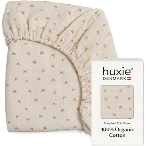 Crib Sheets – Organic Cotton Muslin Fitted Crib Sheet – Standard Size for Baby Boy and Baby Girl 28" x 52" Ultra-Soft and Breathable. (Rainbows)