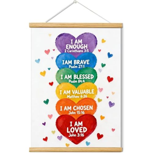 Christian Wall Art Decor for Girls Toddler Baby Boy & Kids – Pink Rainbow Bible Verse Scripture Posters for Nursery Bedroom Room – Inspirational Little Verses Cute Girl Decoration (red1, 16"Lx 12"W)
