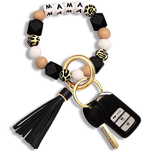 NVENF Silicone Key Ring Bracelet Beaded Wrislet Keychain Portable House Car Keys Ring Holder