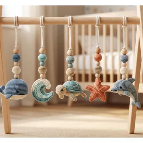 Ocean Baby Play Gym, Crochet Sea Animal Baby Gym, Wooden Montessori Activity Gym, Nautical Nursery Decor, Baby Shower Gift