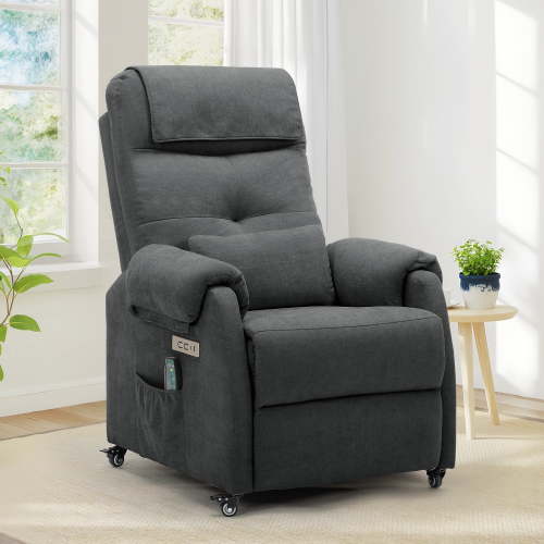 Korser Power Small Recliner Chair for Small Spaces with Wheels and USB Ports for Living Room,Dark Gray