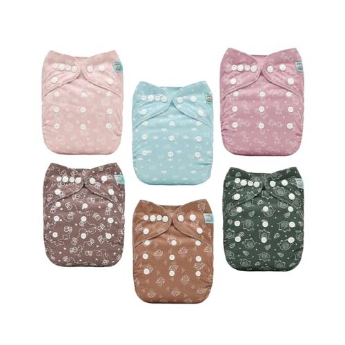 ALVABABY Baby Cloth Diapers 6 Pack with 12 Inserts Cloth Diaper Covers Adjustable Washable Reusable for Baby Girls and Boys 6DM129A