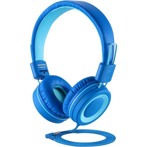 noot products K11 Kids Headphones Wired 3.5mm Jack Tangle-Free Skyline Blue